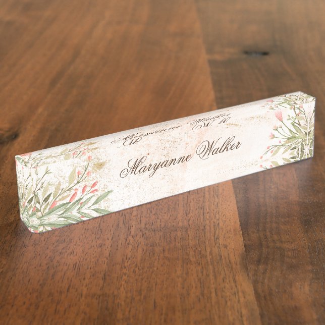Forest Magic Floral Personalisiert Desk Namplate Namensplakette (Seite)