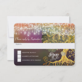 Forest Mason Jar Fairytale Lila und goldene Hochze RSVP Karte