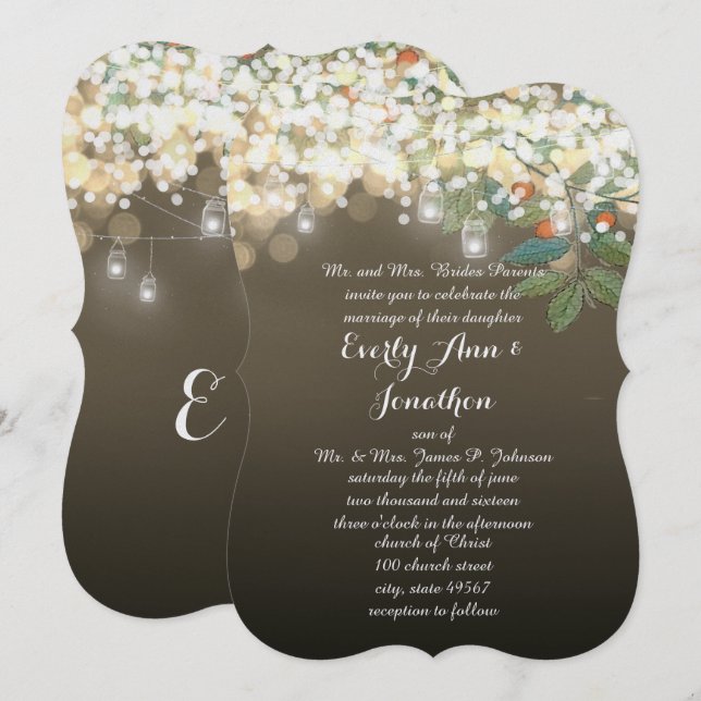 Forest Mason Jar Garland Lighting Wedding Einladun Einladung (Vorne/Hinten)