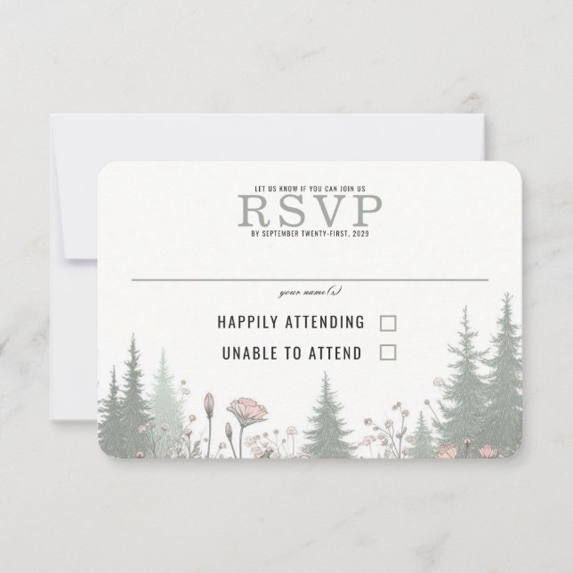 Forest Meadow Wedding RSVP Karte (Vorderseite)