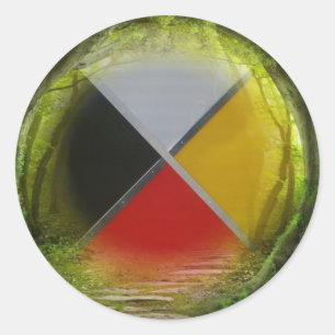 Forest Medicine Wheel Large Round Aufkleber