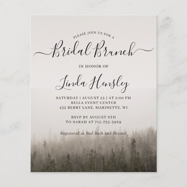 Forest Misty Landscape Bridal Brunch Einladung (Vorderseite)