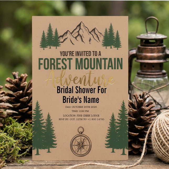 Forest Mountain Adventure Bridal Shower Invitation Einladung (Von Creator hochgeladen)
