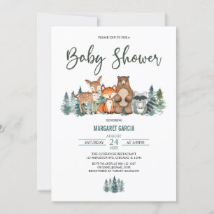 Forest Mountain Greenery Woodland Babydusche Einladung