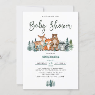 Forest Mountain Greenery Woodland Babydusche Einladung