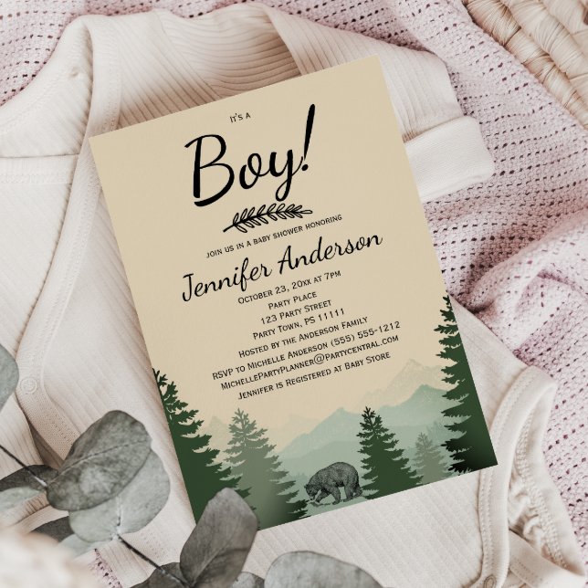 Forest Mountain Pine Country Bear Boy Baby Dusche Einladung (Von Creator hochgeladen)