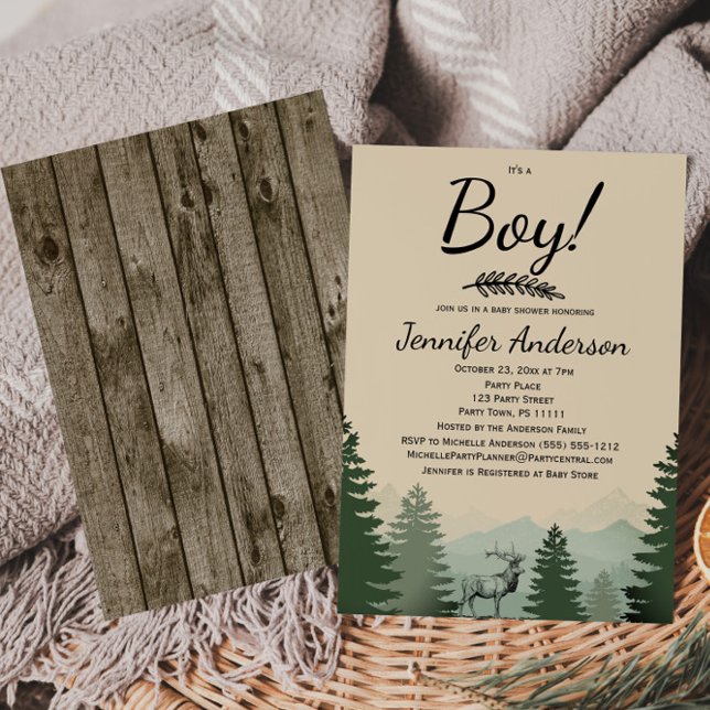 Forest Mountain Pine Country Boy Baby Dusche Einladung (Von Creator hochgeladen)