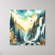 Forest Mountain Waterfall Boho Nature Muster