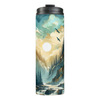 Forest Mountain Waterfall Boho Nature Muster Thermosbecher