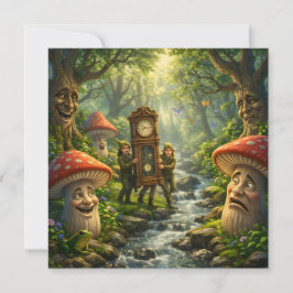 Forest mushroom and gnome clock birthday card karte