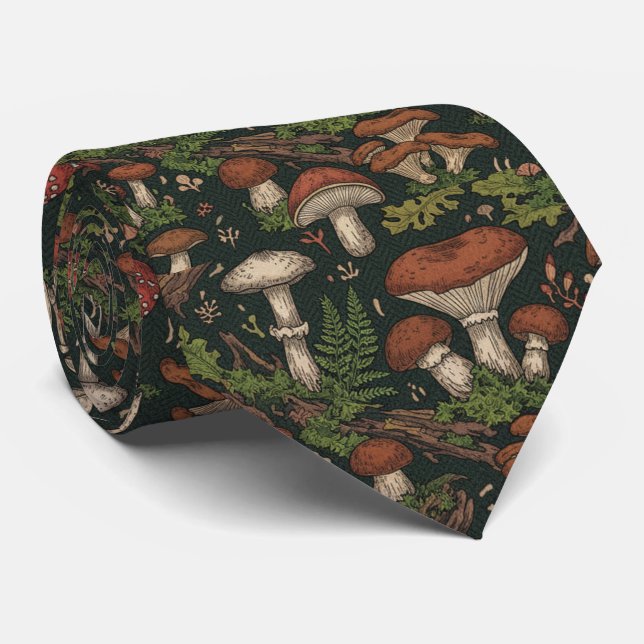 Forest Mushroom & Fern  Krawatte (Gerollt)