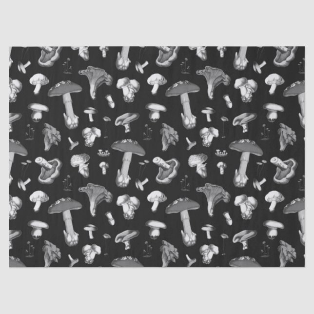 Forest Mushroom Muster Dunkelgrau Seidenpapier (Vorderseite)