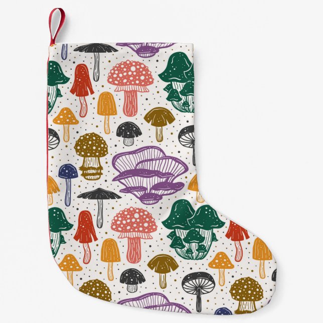 Forest mushrooms. Seamless pattern, texture, backg Kleiner Weihnachtsstrumpf (Vorderseite)