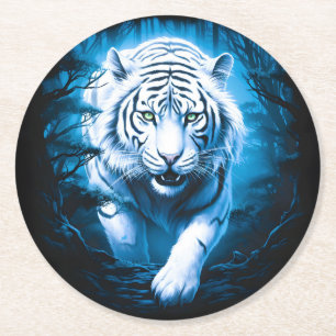 Forest Mystic Wild White Tiger Runder Pappuntersetzer