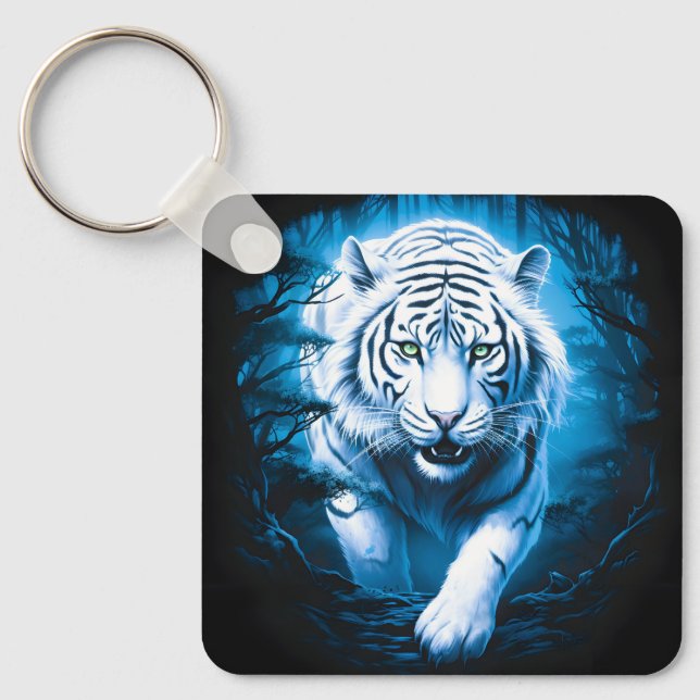 Forest Mystic Wild White Tiger Schlüsselanhänger (Vorderseite)