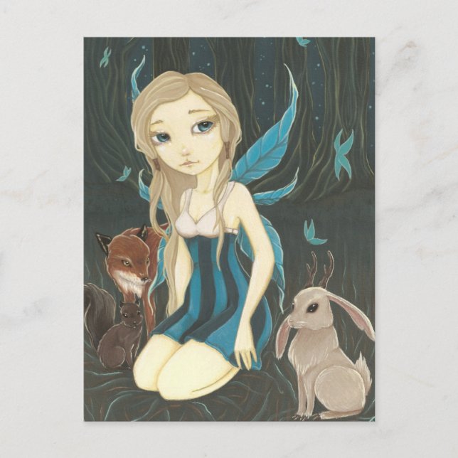 Forest Night - Fairy jackalope Postkarte (Vorderseite)