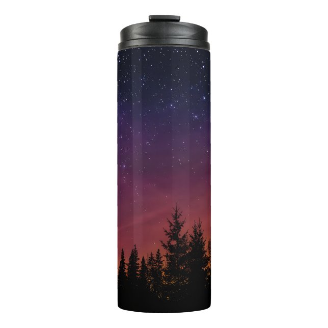 Forest Night Sky Nature with Starry Woodland Scene Thermosbecher (Vorderseite)