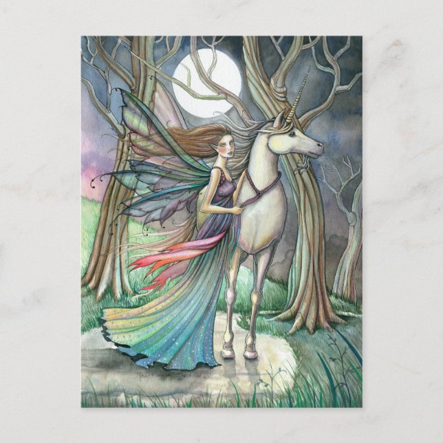 Forest of Dreams Fairy and Unicorn Postkarte (Vorderseite)