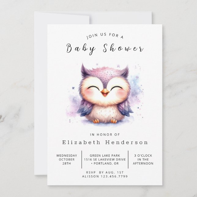 Forest Online Owl Baby Dusche Einladung (Vorderseite)