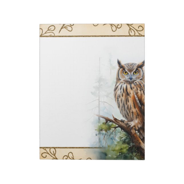 Forest Owl Woodland Animals Nature Editor Notizblock (Rotiert)