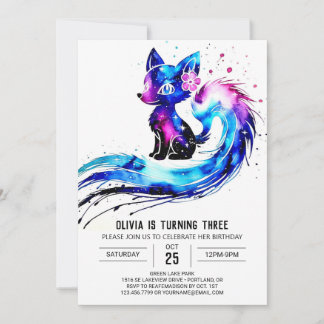 Forest Painted Fox Digital Girl Geburtstag Einladung