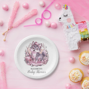 Forest Pastel Wolf Babydusche Pappteller