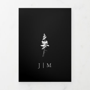 Forest Pine Tree Black Modern Wedding Dreifach Gefaltete Karte