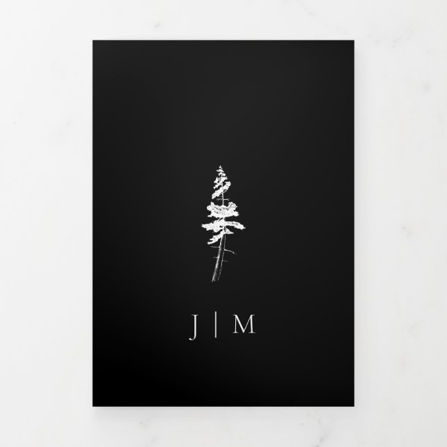 Forest Pine Tree Black Modern Wedding Dreifach Gefaltete Karte (Cover)