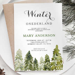 Forest Pine Trees Winter Onederland Geburtstag Einladung