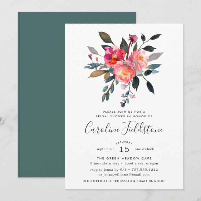 Forest Posy Bridal Dusche Einladung (Vorne/Hinten)
