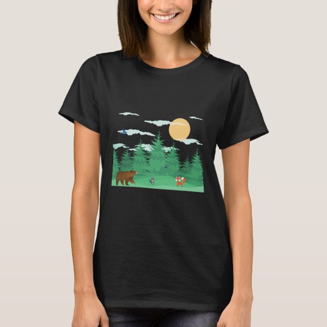 Forest Raccoon Fox Bear Butterfly Bird Cartoon T-Shirt (Vorderseite)