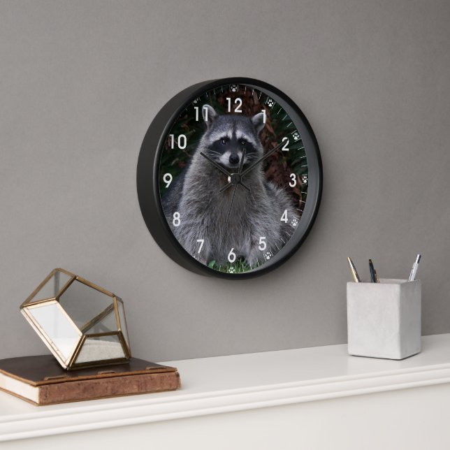 Forest Raccoon Wildlife Foto mit Druckgrafik Uhr (Büro)