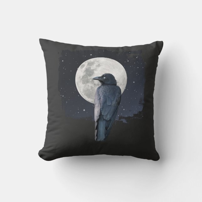 Forest Raven Cold Moon Kissen (Vorderseite)