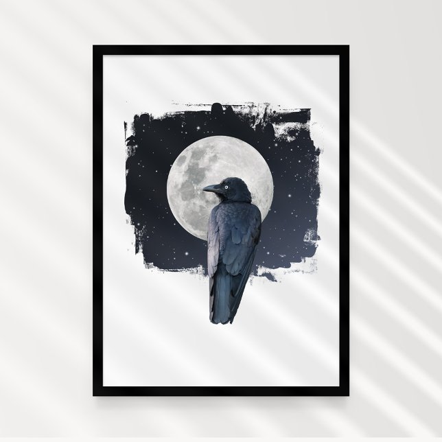 Forest Raven Cold Moon Poster (Forest Raven on the Cold Moon (super moon). Mystic art.)