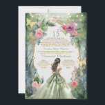 Forest Sage Green Princess Spanisch 15 Mis Quince Einladung<br><div class="desc">EDITABLE Forest Sage Grüne Prinzessin Spanisch 15 Mis Ruhige Einladung Elegant Forest Sage Grünes Kleid Rosa Blume 15 Años Einladung Quinceañera 15 Anos,  16. Geburtstag Goldenen Schmetterling</div>