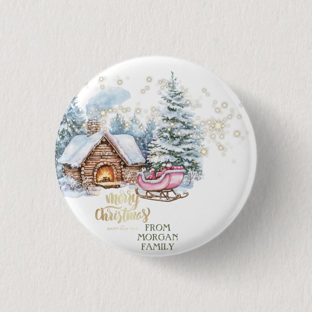 Forest Snow House Sleigh Button (Vorderseite)