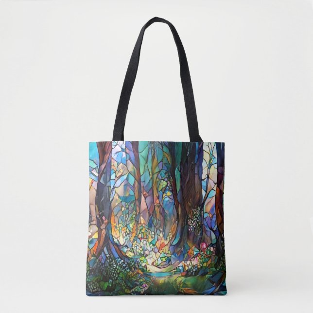 Forest Stated Glass Style Totbeutel Tasche (Vorderseite)