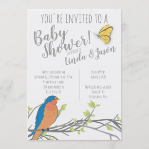 Forest Theme Kinderdusche mit Bluebird & Foliage Einladung