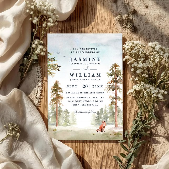 Forest Trees Landscape Rustic QR Code Wedding Einladung (Von Creator hochgeladen)