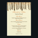 "Forest Trees Wedding Menu Card" - Orange - Menükarte<br><div class="desc">Diese einzigartige und skurrile Forest Trees Hochzeitskollektion von berryberrysweet.com ist die perfekte Wahl,  um Ihren magischen Tag zu feiern. Weitere Farben und die passende Auflistung finden Sie unter berryberrysweet.com. Vollständige Sammlung von Forstbaumen anzeigen (in grün und orange)</div>