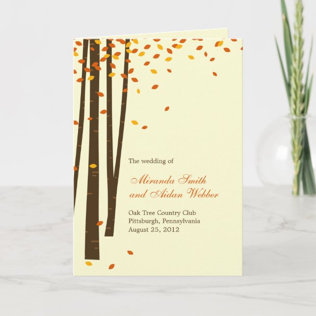 Forest Trees Wedding Program Card - Orange Programm (Vorderseite)