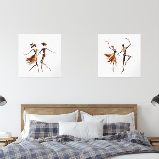 Forest Waltz Diptych: Zwei Panel Twig Couple Art Bilderwand Sets