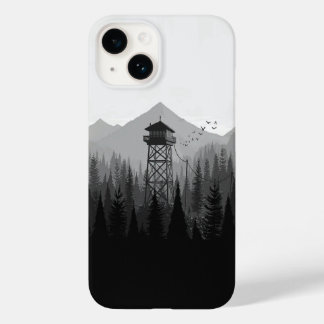 Forest Watchtower Minimalistisch Phone Case Black&