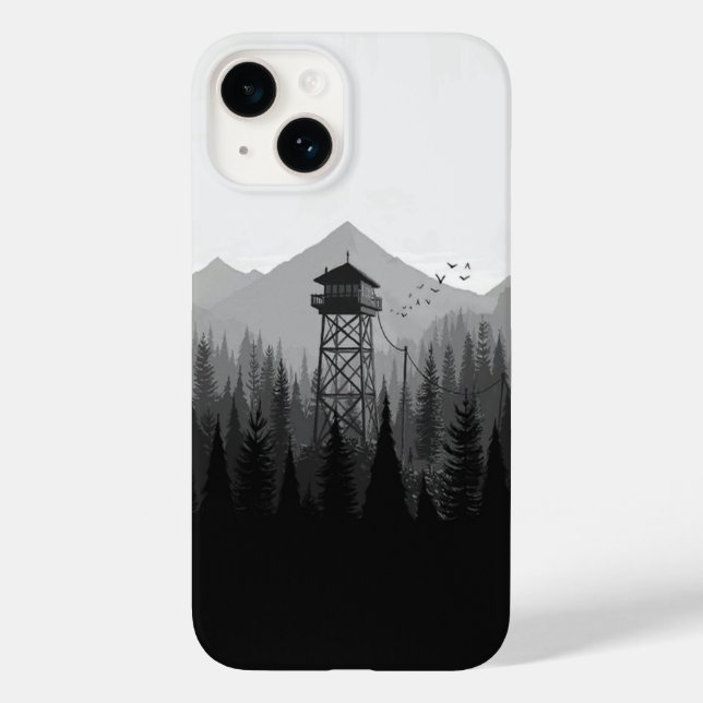 Forest Watchtower Minimalistisch Phone Case Black& (Rückseite)