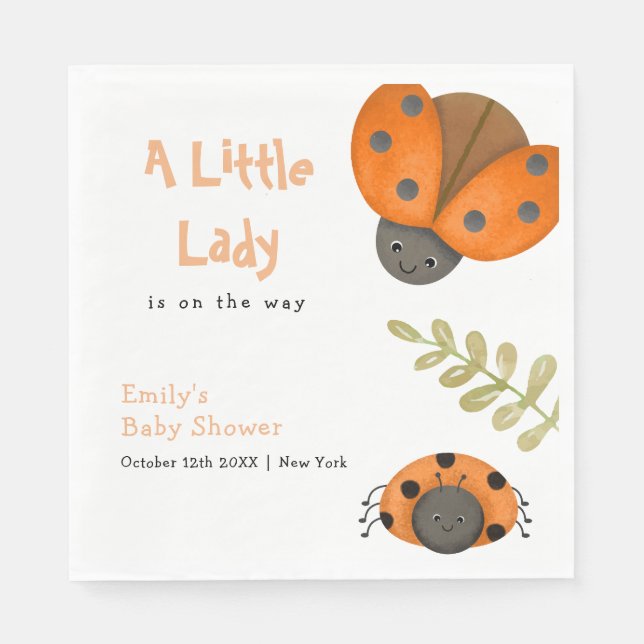 Forest Watercolor Kleine Ladybug Babydusche Serviette (Vorderseite)
