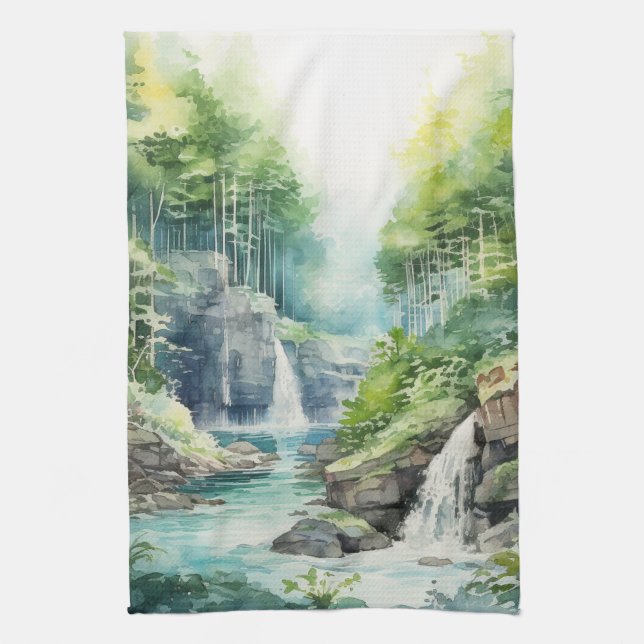 Forest Waterfall Geschirrtuch (Vertikal)