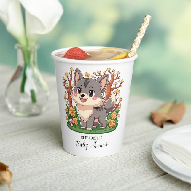 Forest Whimsical Wolf Baby Dusche Pappbecher (In Situ)