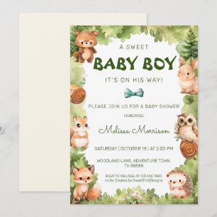 Forest Wild Animals Baby Boy Dusche Einladung
