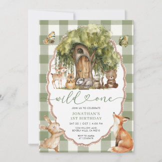 Forest Wild One First Birthday Woodland Animals Einladung