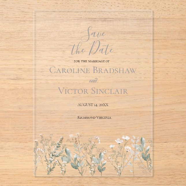Forest Wildflowers Save the Date Announcement Acryleinladungen (Vorderseite)